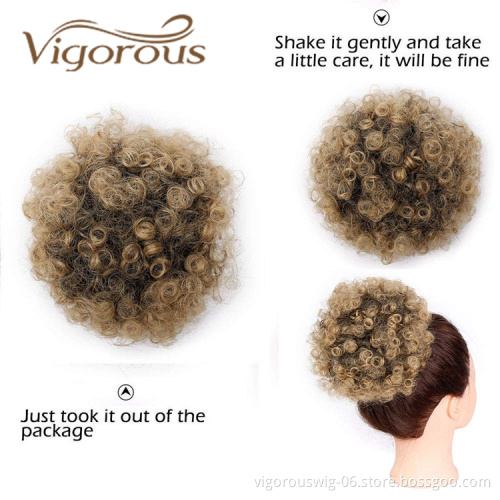 Cheap Price Short Afro Kinky Curly Puff Bun Drawstring With Clips In Fluffy Bun Synthetic Hair Chignon Extension For Black Women